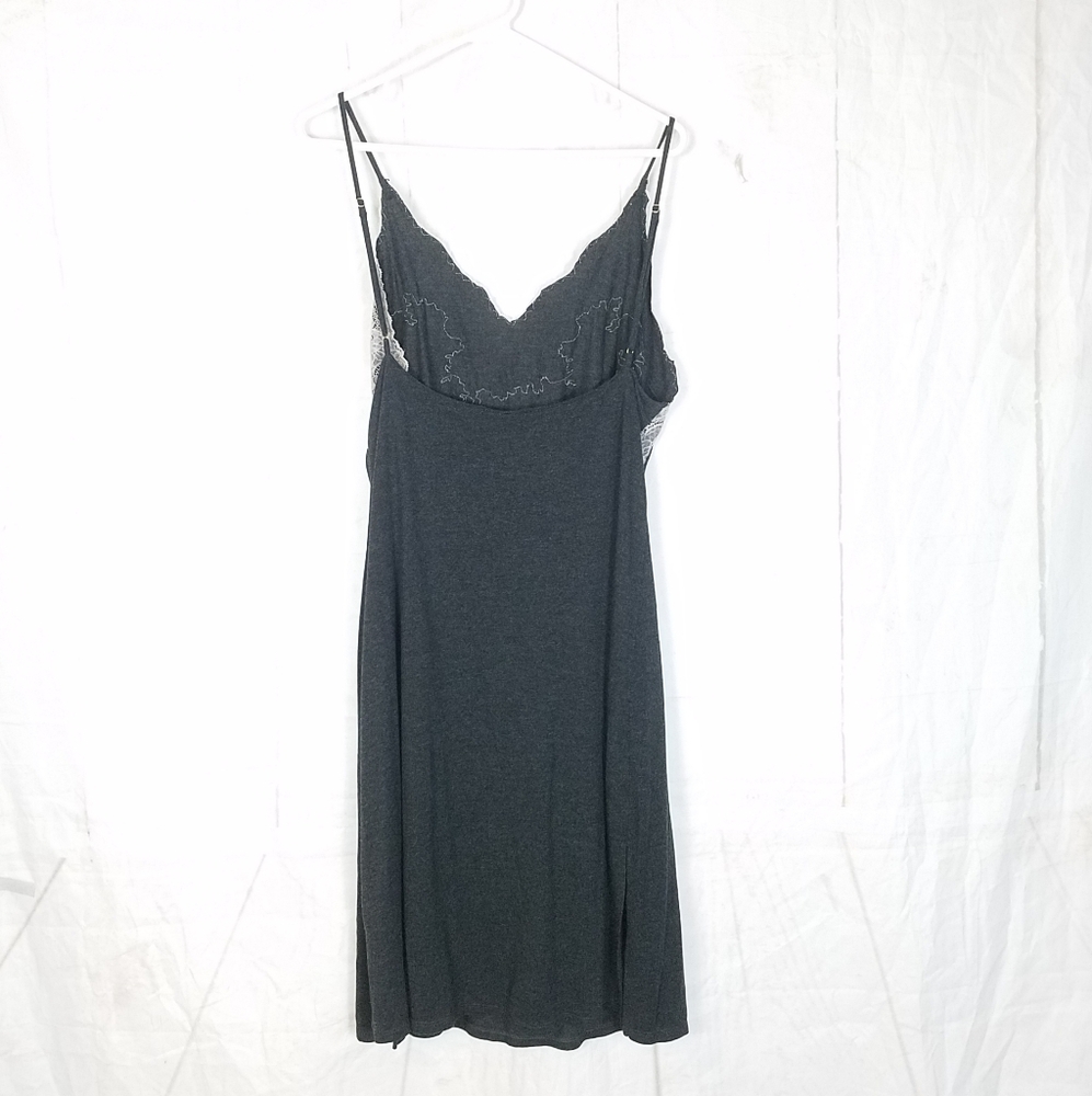 Natori Charcoal and Silver Lace Pajama Dress - Picture 2 of 7